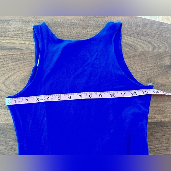 Form Fitting Blue Dress Size S Solid Bodycon Lined Sleeveless Midi Dress - Picture 3 of 6